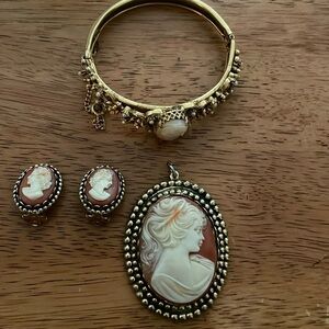 COPY - Antique cameo set ,bracelet, clip on earrings and pendant for a necklace